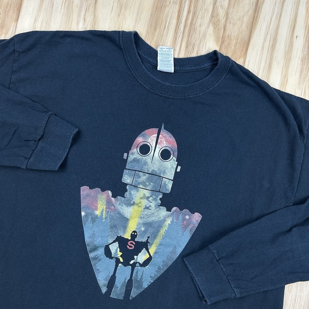 Vintage Y2K The Iron Giant Movie T-Shirt Men's XL Black Long Sleeve Graphic